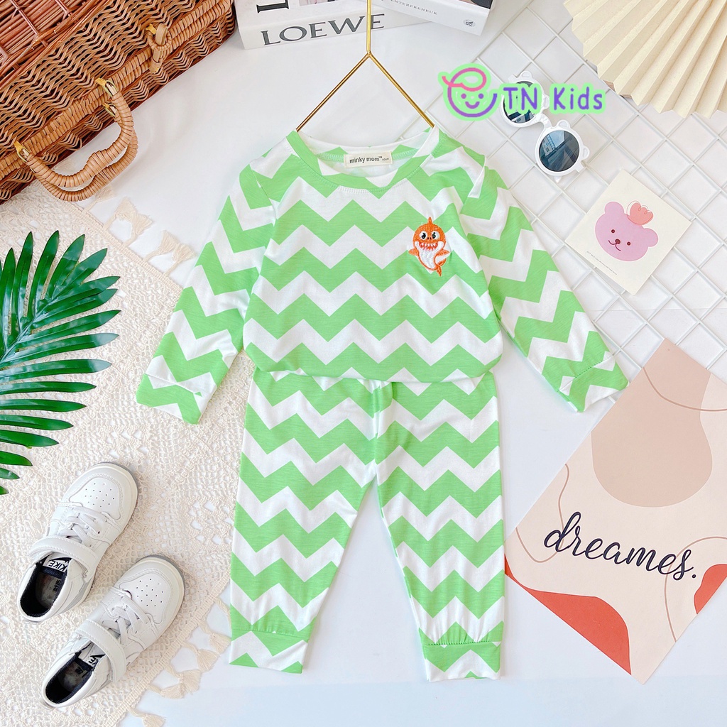[Bé 20-32kg] Bộ dài tay thun lạnh sóng biển thêu baby Shark cho bé trai bé gái chất mềm mịn mát [ HÀNG CAO CẤP ]