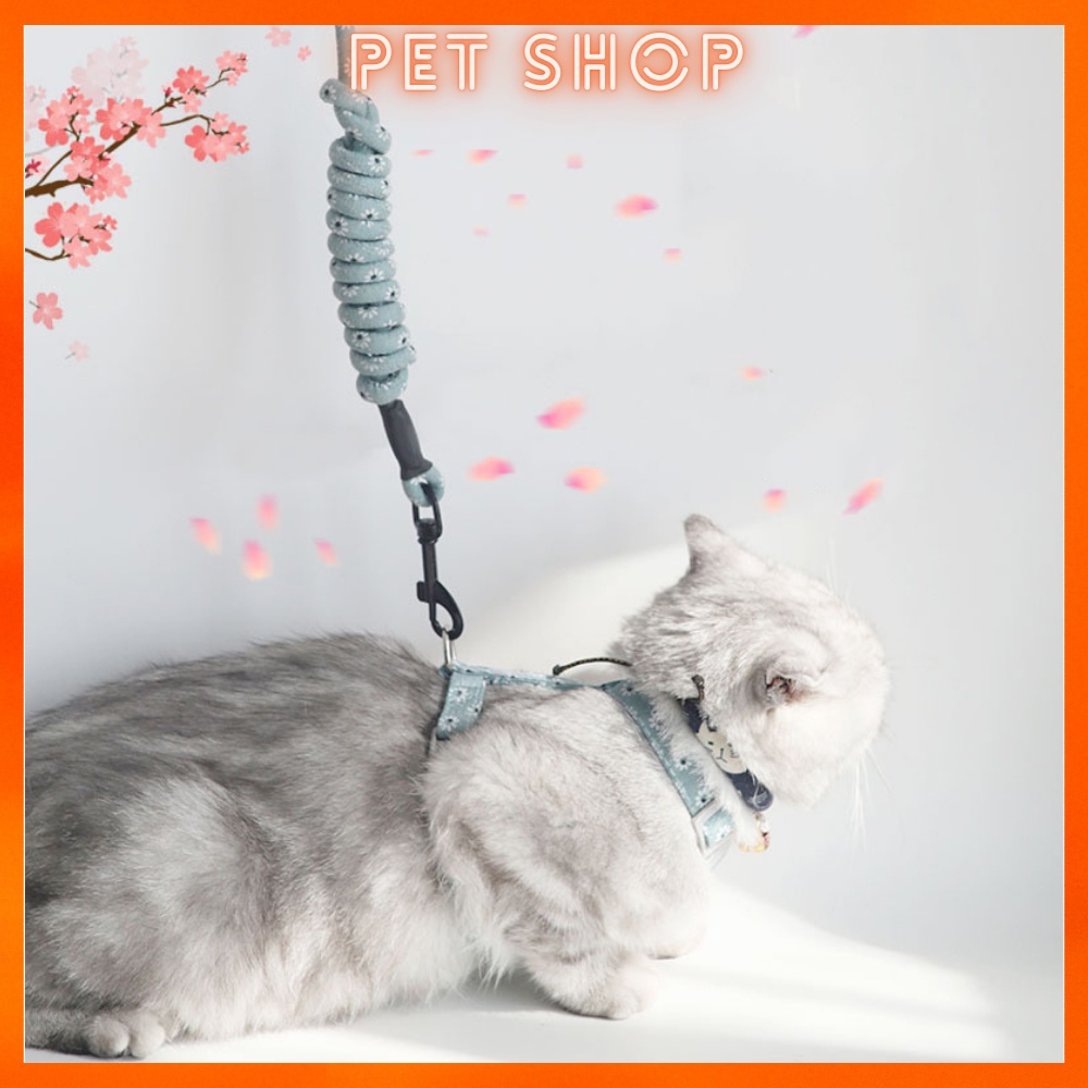 Dây dắt mèo đi dạo kèm yếm phong cách Nhật Bản họa tiết hoa nhí sang chảnh, sành điệu