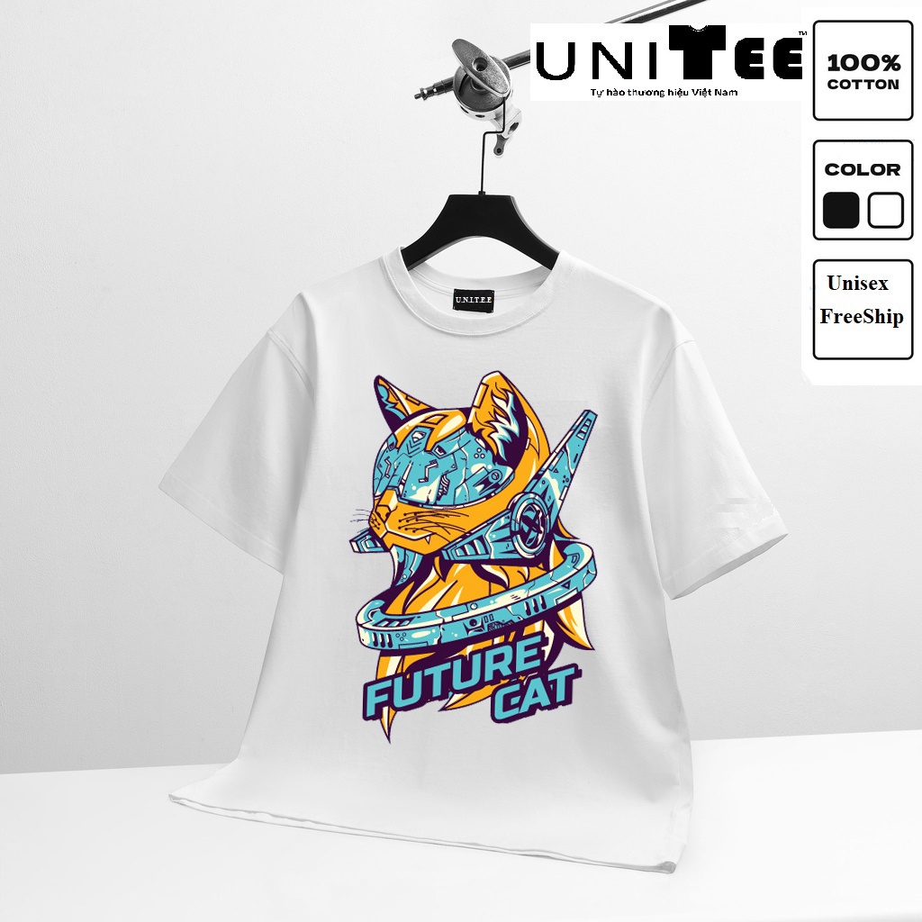 Áo thun tay lỡ Form rộng UT561 ❤️ UniTee ❤️ Áo phông Unisex, nam,  nữ, 45 - 60kg, 2 màu đen trắng, in hình Future Cat | BigBuy360 - bigbuy360.vn