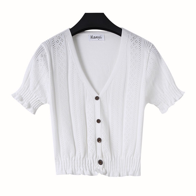 Áo len tăm nữ ulzzang ngắn tay dệt kim phối khuy phong cách Jennie - Roxie | BigBuy360 - bigbuy360.vn