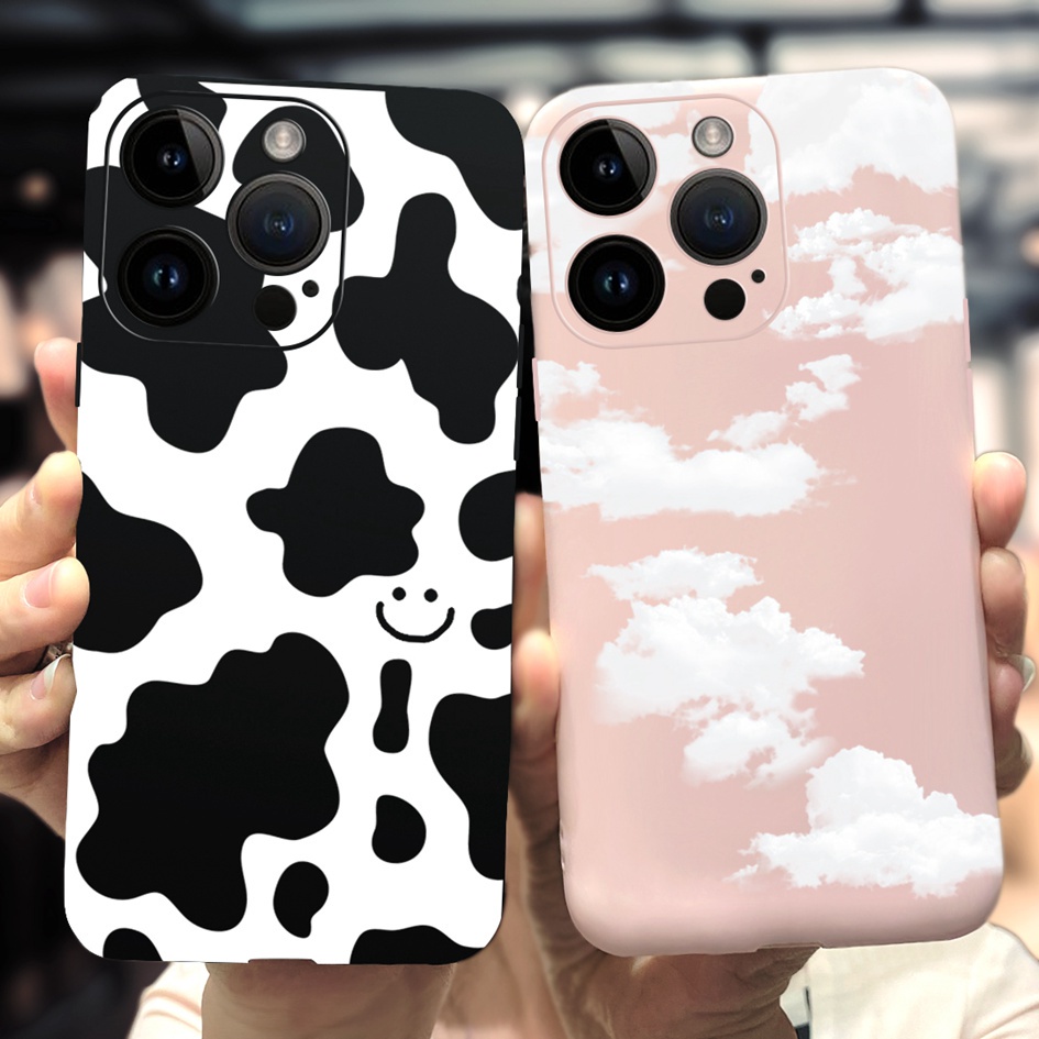 Ốp Điện Thoại Mềm Họa Tiết Bò Sữa Hoạt Hình Cho iPhone 14 Pro Max 2022 14 Pro Max 14Pro 14Plus