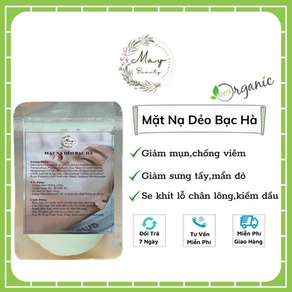 100g Bột mặt nạ dẻo bạc hà dưỡng da - mỹ phẩm handmade