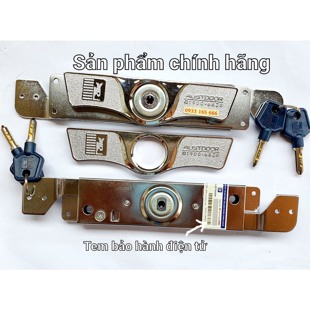 Khóa cửa cuốn - khóa ngang Austdoor KH1 mặt khóa kim loại, chìa vi tính lắp cho cửa cuốn tấm liền