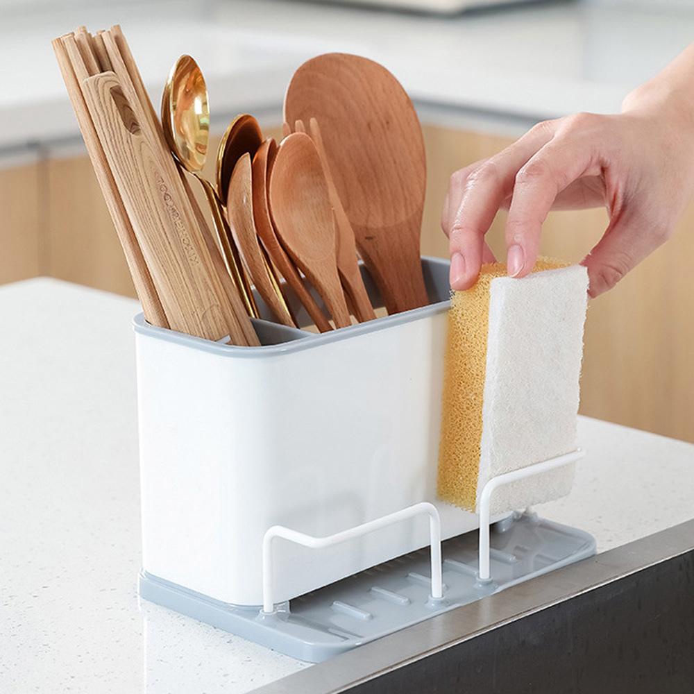 Giá Đỡ Bọt Biển Rửa Chén Cao Cấp Kèm Khay Nhỏ Giọt Tiện Dụng Cho Nhà Bếp