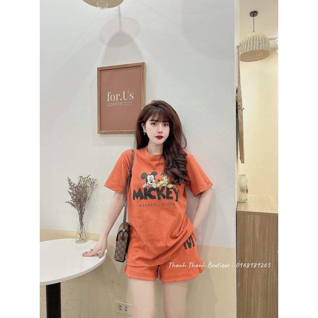 ❤️CÓ BIGSIZE ĐẾN 85KG❤️ Đồ bộ nữ hình chuột Mickey thun cotton co giãn, Set đồ nữ quần đùi fullsize (43-85kg) B02