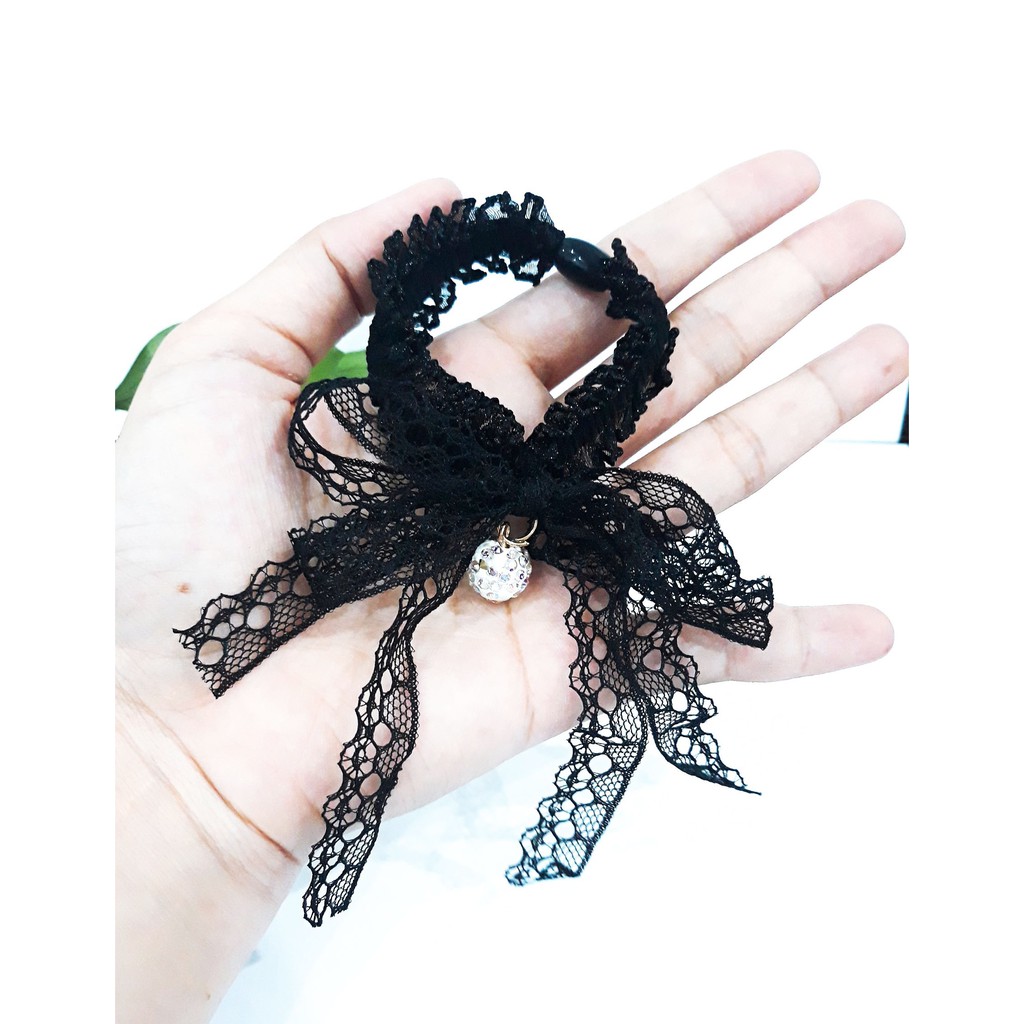 [CT32] Cột tóc ren đen kèm hạt châu