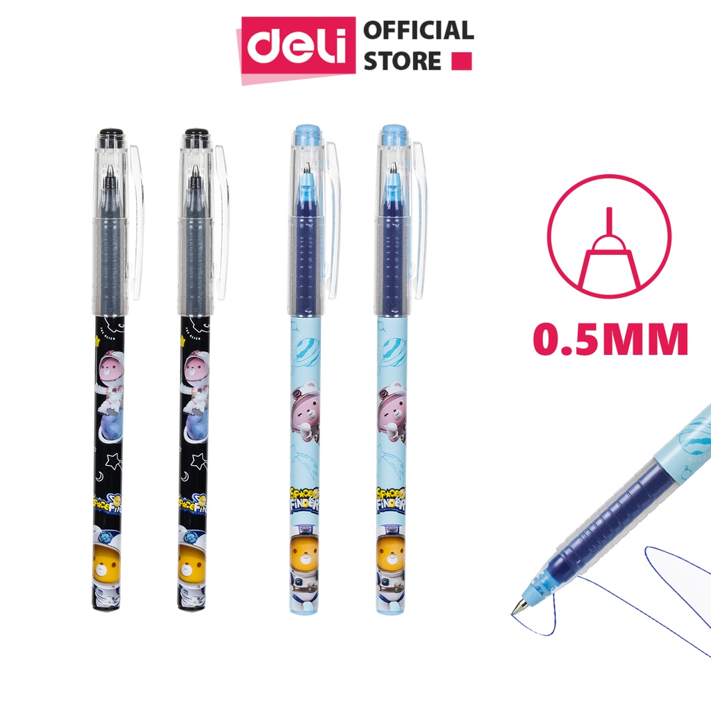 Bút gel ngòi bi 0.5mm Deli hai màu xanh đen - họa tiết đáng yêu - viết đều trơn tru lâu hết mực - EG31