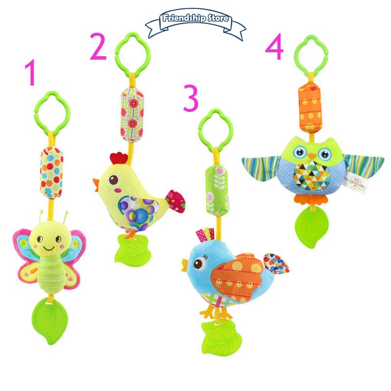 ◇FS Infant Wind Chimes Plush Toys Hanging Newborn Crib Car Lathe Butterfly/Bird/Chicks/Owl Animal Baby Bed Rattles Bell