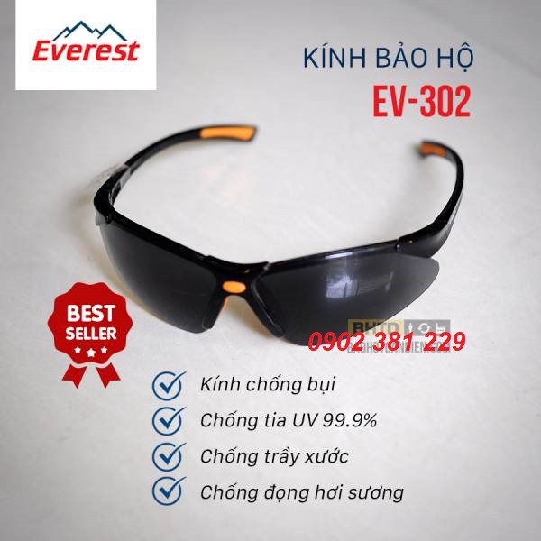 Kính Bảo Hộ Lao Động Chống Bụi Và Tia UV Everest EV302 (Màu đen)