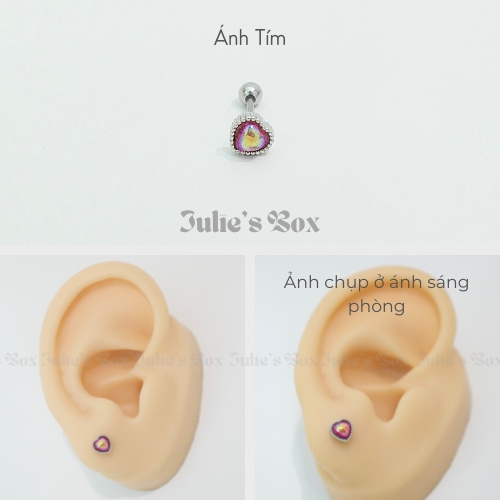 [1 CHIẾC] Khuyên Tai Đá Galaxy 4 Màu Trái Tim Màu Bạc Unisex Titanium Không Gỉ Không Ngứa Không Đen julies box 66