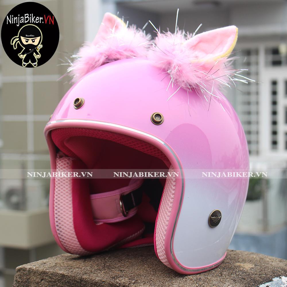 ☾☃☍NÓN NTMAX TRẮNG LOANG HỒNG GẮN TAI THÚ LÔNG