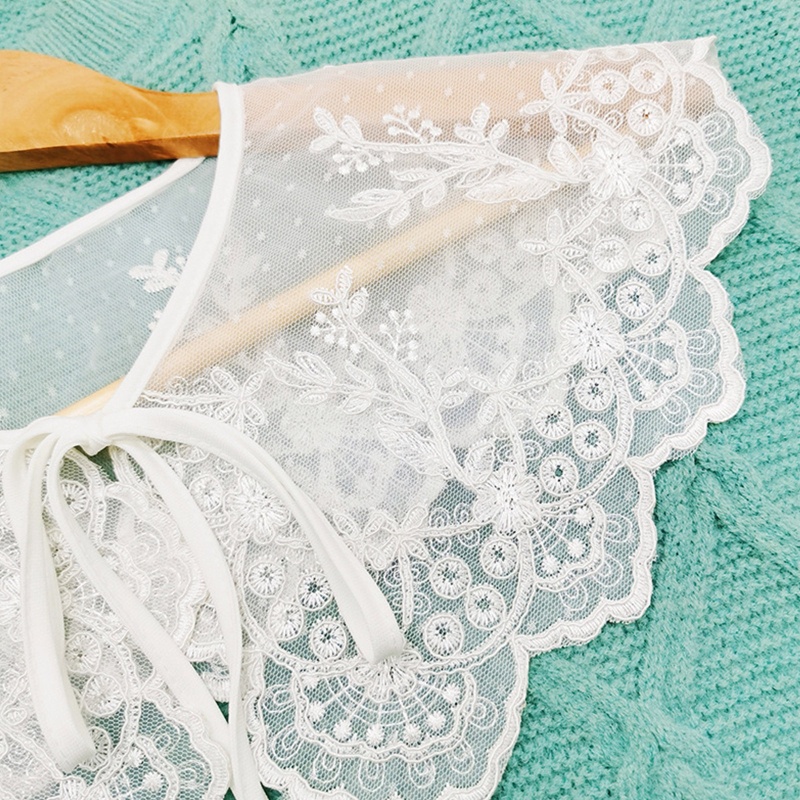 Khăn Choàng Lưới Thêu Hoa Phối Ren Gợn Sóng Thời Trang Nữ