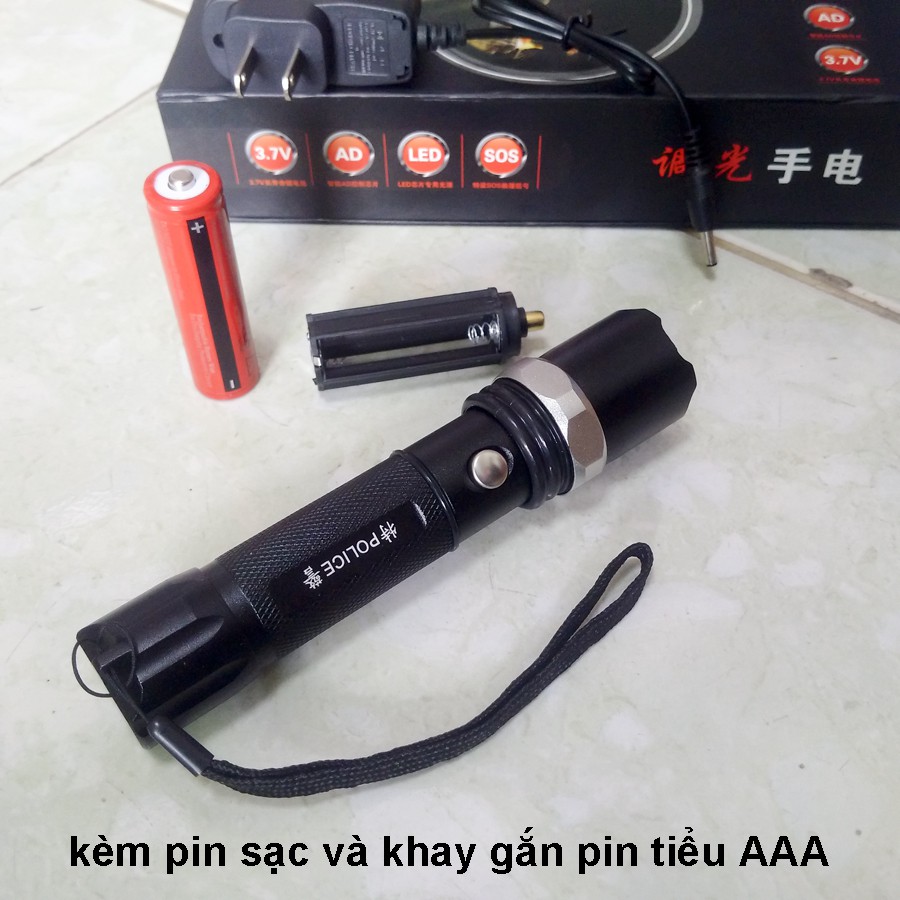 Bộ Đèn Pin Gelin ZOOM vỏ kim loại kèm Pin sạc, Khay pin AAA, Củ sạc ( hàng tốt chất lượng )