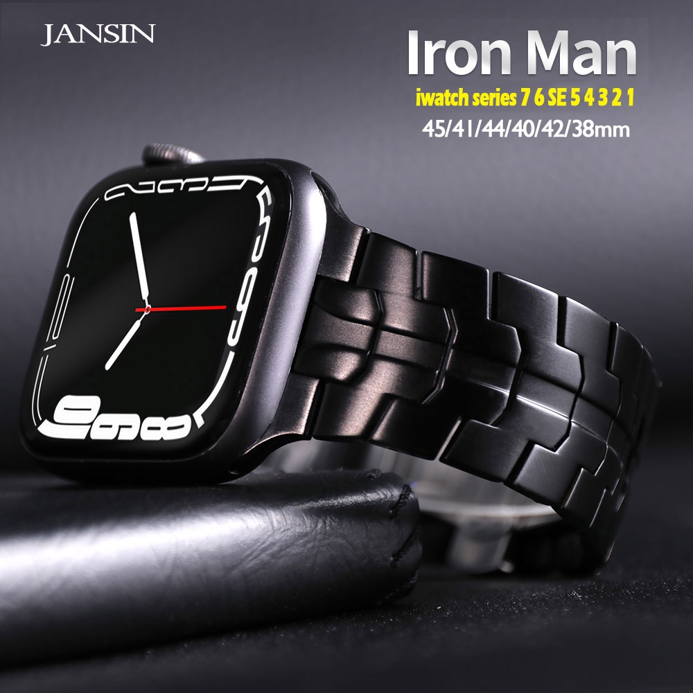 Dây đeo JANSIN kiểu Iron Man thích hợp cho Apple Watch 7 45mm 41mm 44mm 42mm 38mm 40mm Iwatch Series 7 6 Se 5 4 3