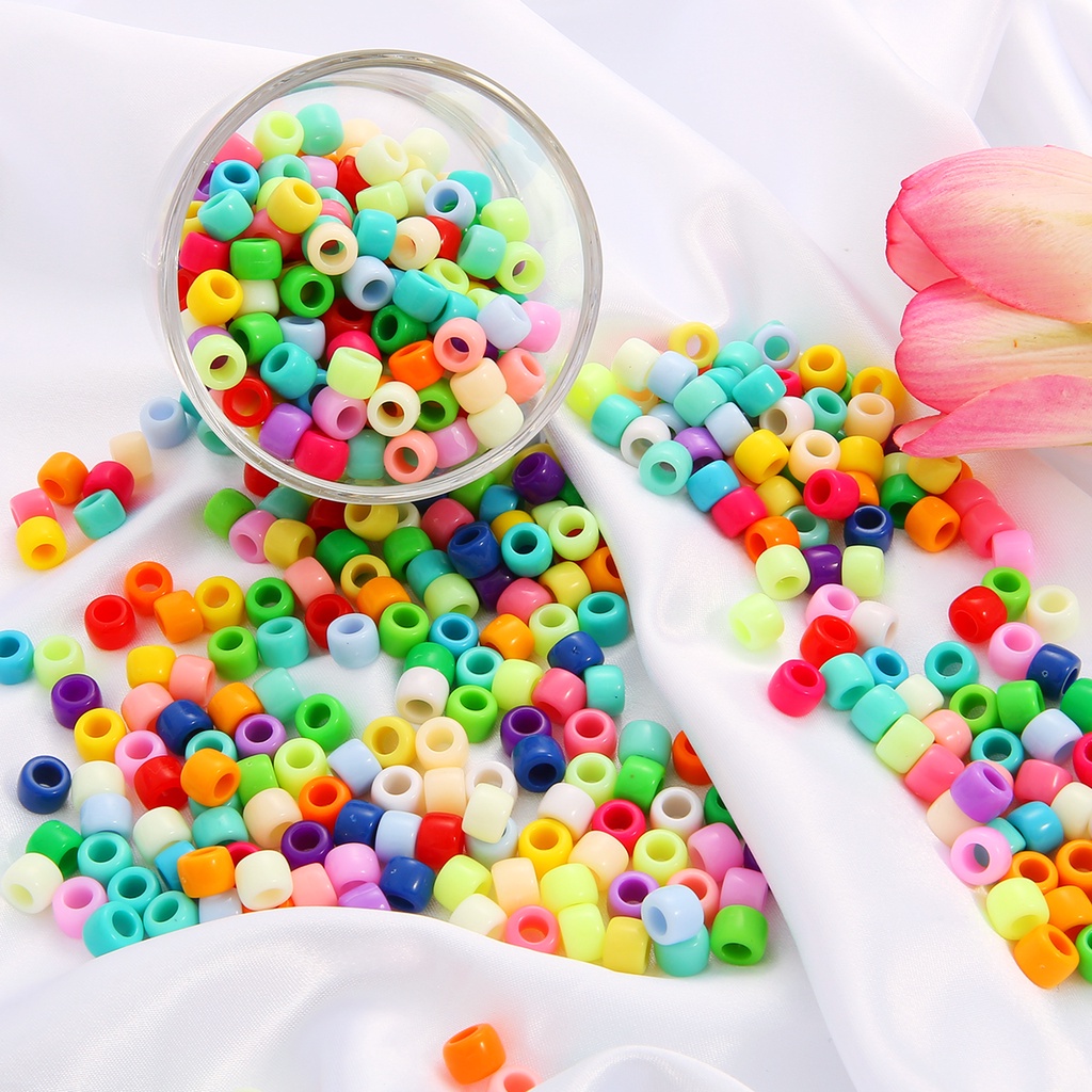 100pcs 9mm x6mm Acrylic Solid Color Round Beads Plastic Solid Color Beads Jewelry Making DIY Handmade Bracelet Loose Beads Large Hole Round Beads