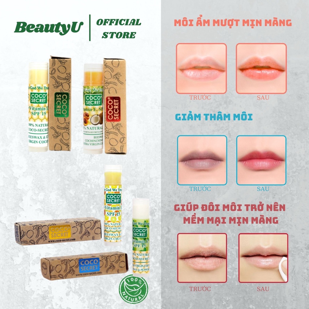 Son Dưỡng Môi Dầu Dừa Sáp Ong Tinh Chất Cam , Gấc , Bạc Hà CoCo Secret Lip Cream