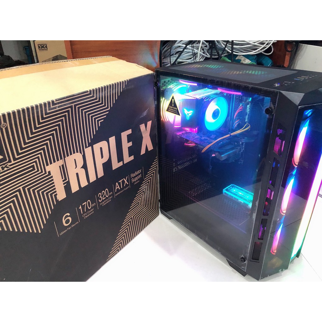 Vỏ Case máy tính XIGMATEK TRIPLE X (EN44245) mặt kính cường lực (No Fan) - PREMIUM ATX, RGB STRIP sẵn dải led mặt trước