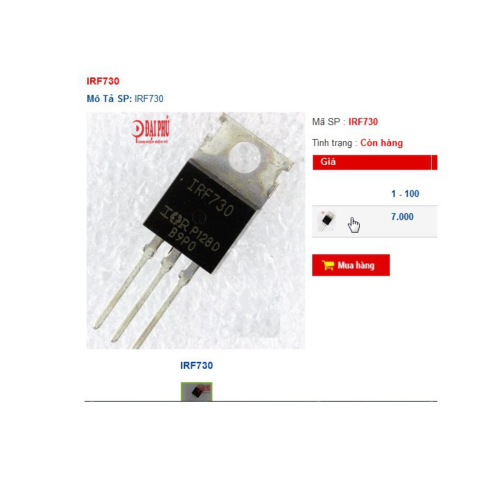 linh kiện Mosfet irF730 kênh N