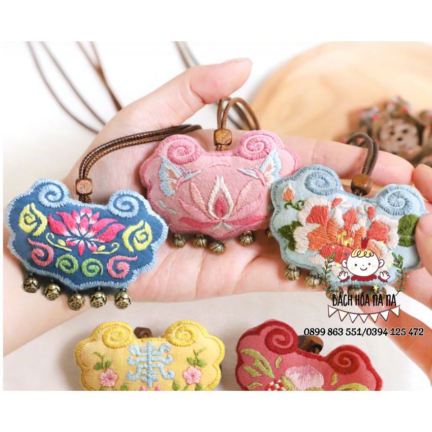 DIY bộ KIT nguyên liệu thêu túi thơm Bình An May Mắn Omamori Khánh Chuông - Handmade Nana Shop