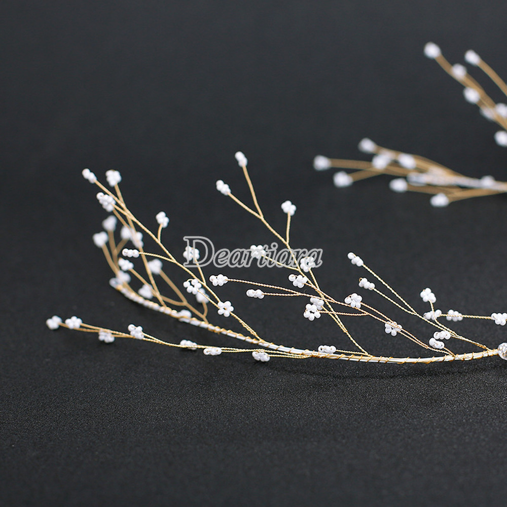 Băng Đô Cài Tóc Đính Ngọc Trai Đơn Giản Cho Cô Dâu