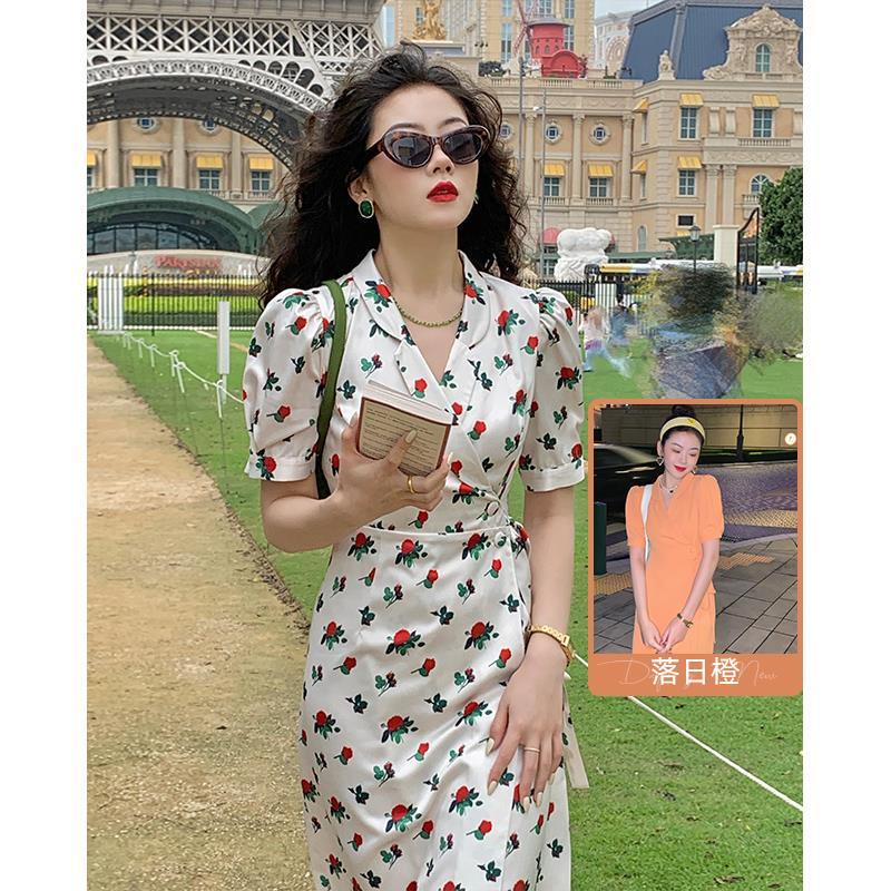 Đầm Hoa Tay Phồng Cổ Bẻ Phong Cách Pháp Cổ Điển Thời Trang Mùa Hè Mới Cho Nữ 2022