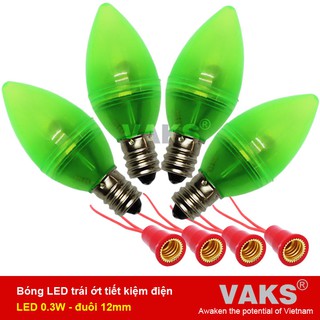 04 bóng led trái ớt tiết kiệm điện + 04 đuôi đèn E12, công suất 1W, ánh sáng mạnh, sx tại Việt Nam