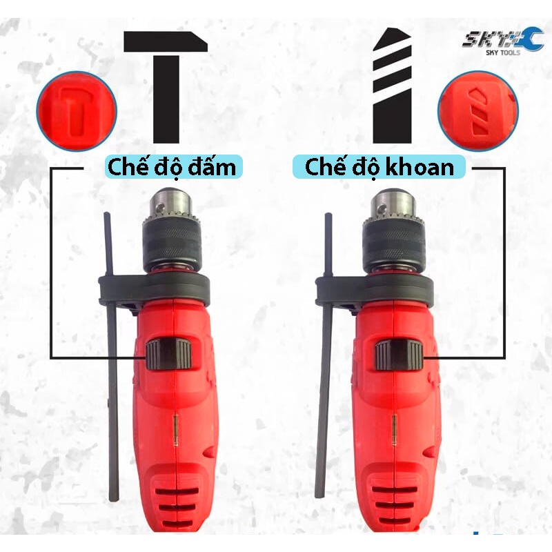 Máy khoan điện đầu 13ly GT13AJ, công suất 550w - Có chế độ đấm khoan tường, khoan bê tông | Tặng kèm hộp nhựa