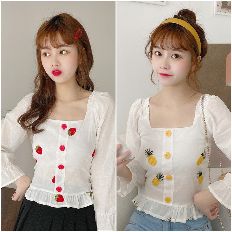 ÁO KIỂU SƠ MI ĐÍNH NÚT IN HỌA TIẾT TRÁI CÂY ULZZANG - LÀM ĐẸP GIÁ SỈ GB184