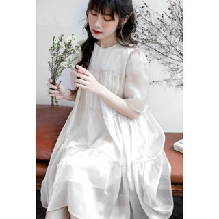 Váy đầm tơ organza dáng suông baby doll xòe form rộng teen trẻ trung bầu bí bigsize đẹp sịn