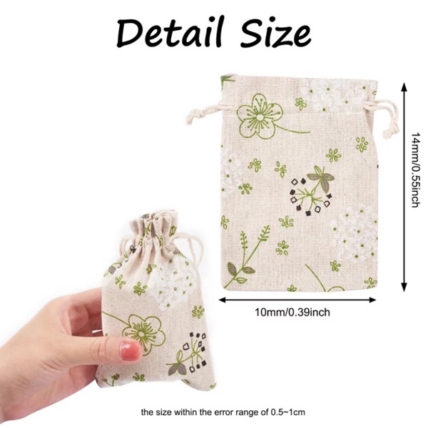 Túi vải bố linen mềm size nhỏ nhiều họa tiết hoa lá mèo gấu con dễ thương đựng phụ kiện trang sức trang trí