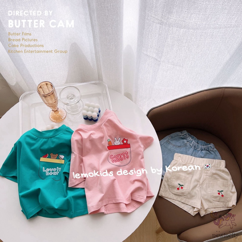 Áo Thun Tay Ngắn Cổ Tròn In Họa Tiết Hoạt Hình Phong Cách Hàn Quốc Cho Bé Gái