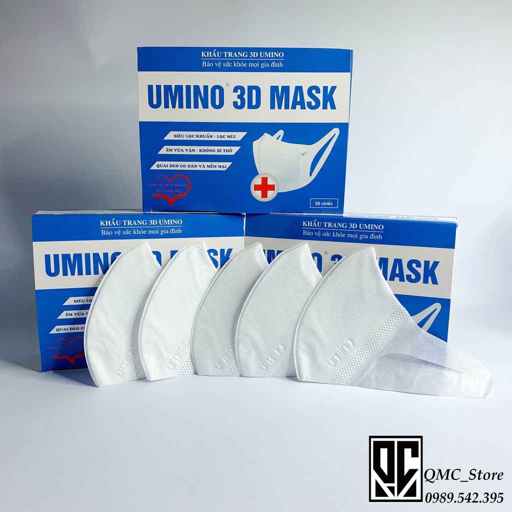 [ SIÊU GIẢM GIÁ] Khẩu trang 3D Mask Umino màu trắng- Hàng chính hãng ( Hộp 50 cái )# QMC