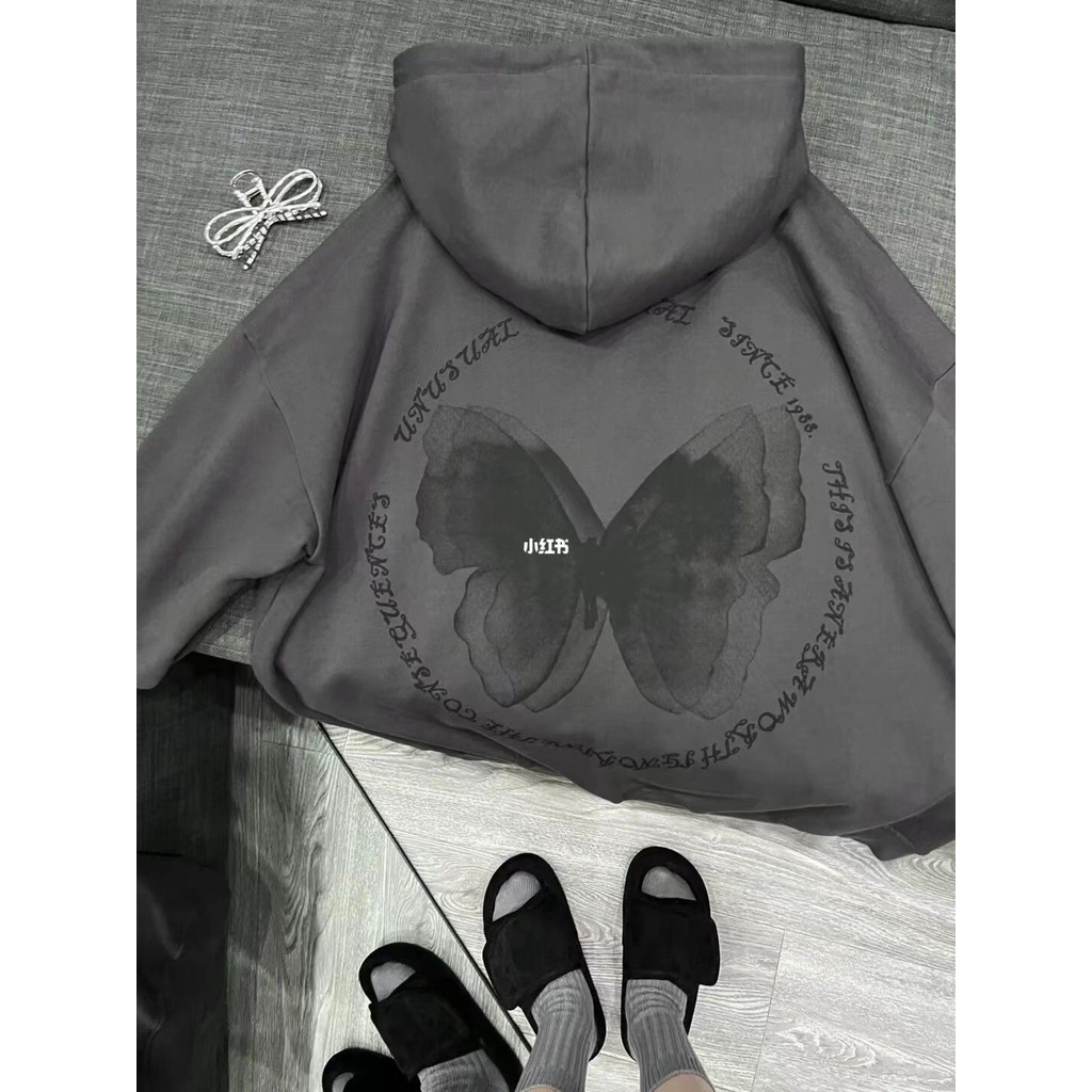 Áo Hoodie In Hình Bướm Phong Cách Retro Thời Trang Cho Nữ