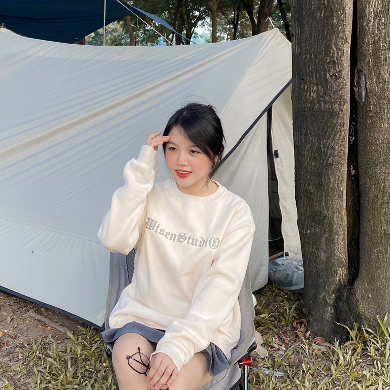 Áo sweater WISEN ARC áo nỉ dài tay unisex form rộng