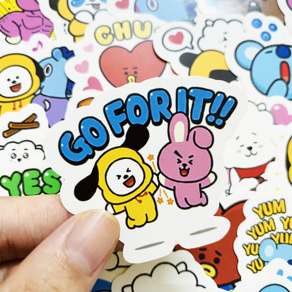 Bộ 32 miếng sticker BT21 (3) dán trang trí laptop, máy tính bỏ túi, vali, điện thoại, đàn ghita, hộp..