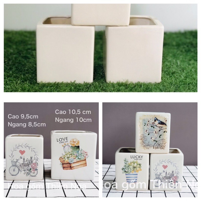 Chậu gốm sứ vuông trắng - cao 10 cm