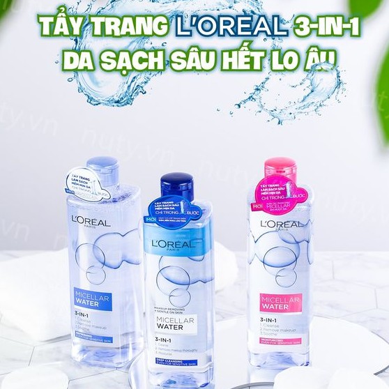 Nước Tẩy Trang Dưỡng Ẩm Cho Da Thường, Khô L’Oreal Micellar Water 3-in-1 Moisturizing (400ml)