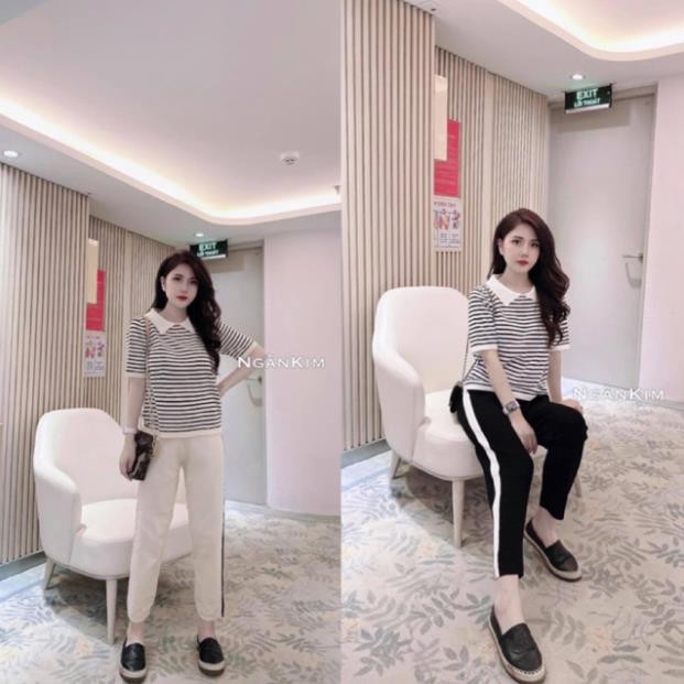BÁN SỈ BỘ KẺ NGANG CỔ ĐỨC QUẦN ĐEN -BE NỮ