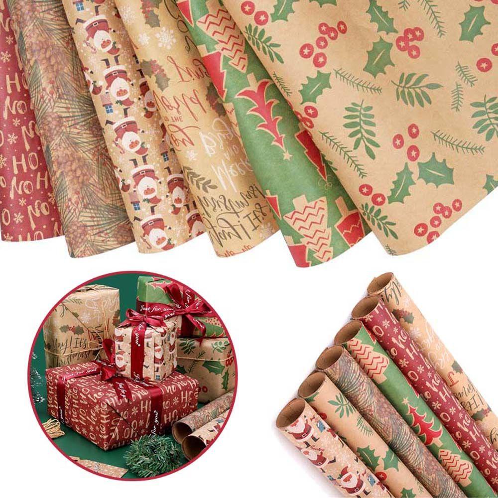 YIYU 1 Cuộn Giấy Gói Quà Giáng Sinh Thủ Công Hình Ông Già Noel