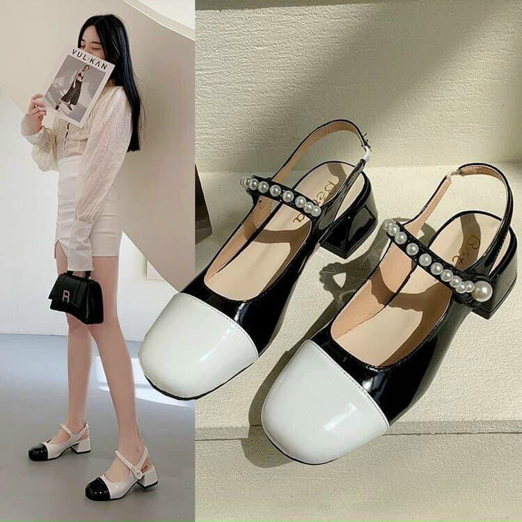 Giày cao gót bít mũi quai xích cao 3cm sang chảnh