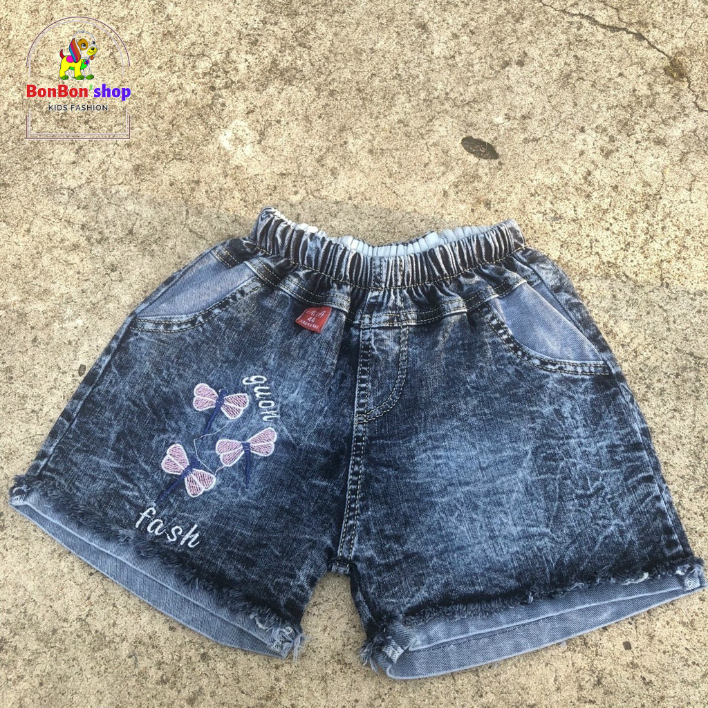 (ảnh kèm video) quần JEAN đùi (short) cho bé gái 5 tuổi chất vải mềm không phai màu size 10 kg đến 25kg