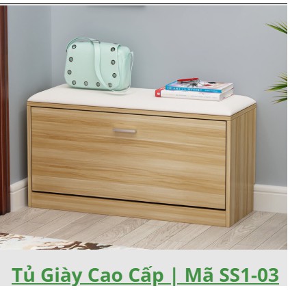 Tủ giày thông minh 1 tầng PUCA gỗ cao cấp, kệ ghế để giày 3 ngăn siêu tiết kiệm diện tích, 80cm*30cm*45cm