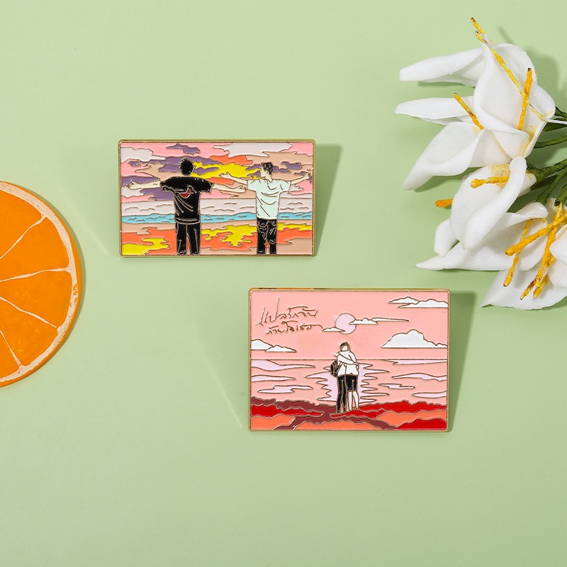 Ghim cài áo QIHE JEWELRY tráng men hình phong cảnh hoạt hình thời trang