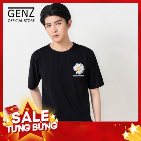 Áo thun tay lỡ nam nữ GENZ form rộng, Cúc peace nhỏ, ĐEN - Z25 - Hàng nhập khẩu 😍