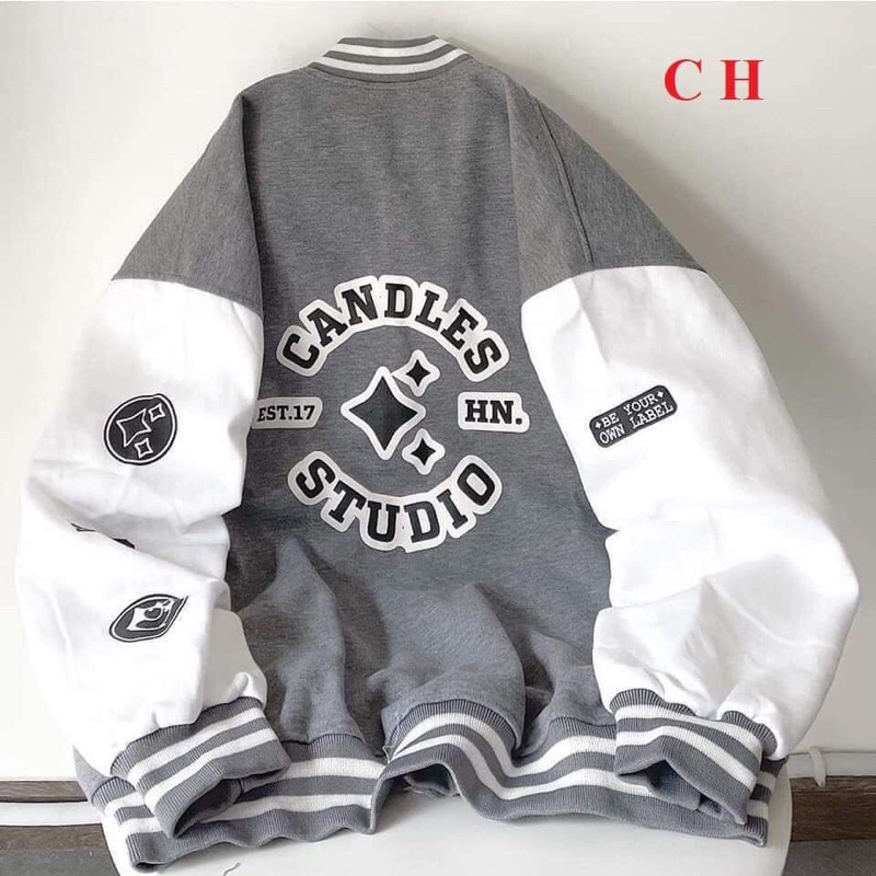 Áo Bomber tàn phối CS☘️ Chất nỉ da cá tàu dầy đẹp mịn ko xù, màu xám phối trắngKhoác nam nữ Unisex thu đông Trend 2021