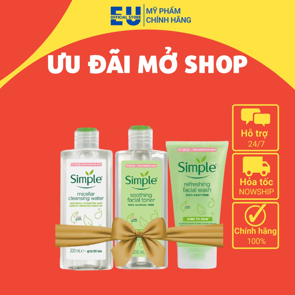 [COMBO SIMPLE] Bộ 3 Nước Tẩy Trang, Sữa Rửa Mặt, Toner Simple