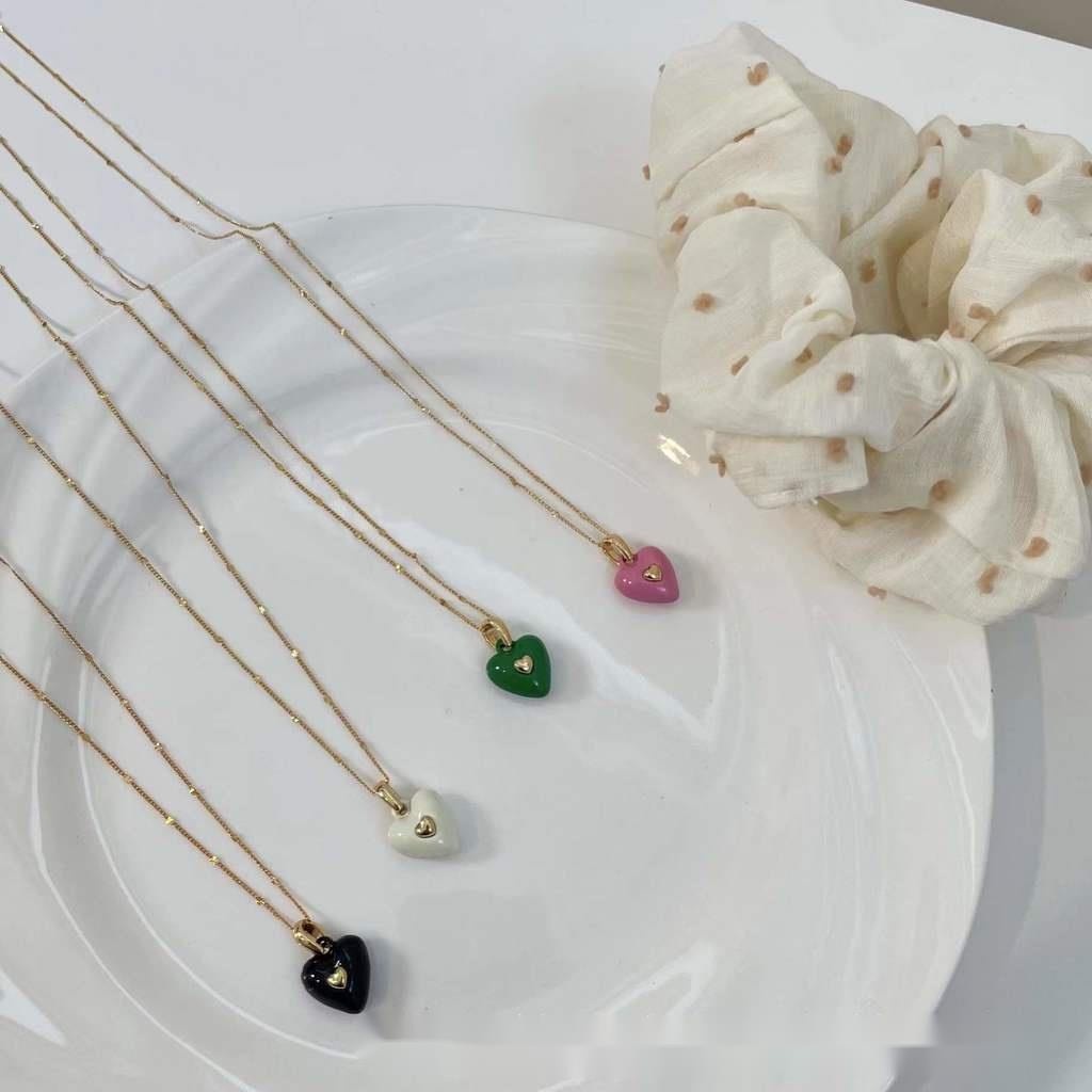 Vòng cổ Mặt Hình Trái Tim Nhiều Màu Sắc Phong Cách Hàn Quốc Sang Trọng