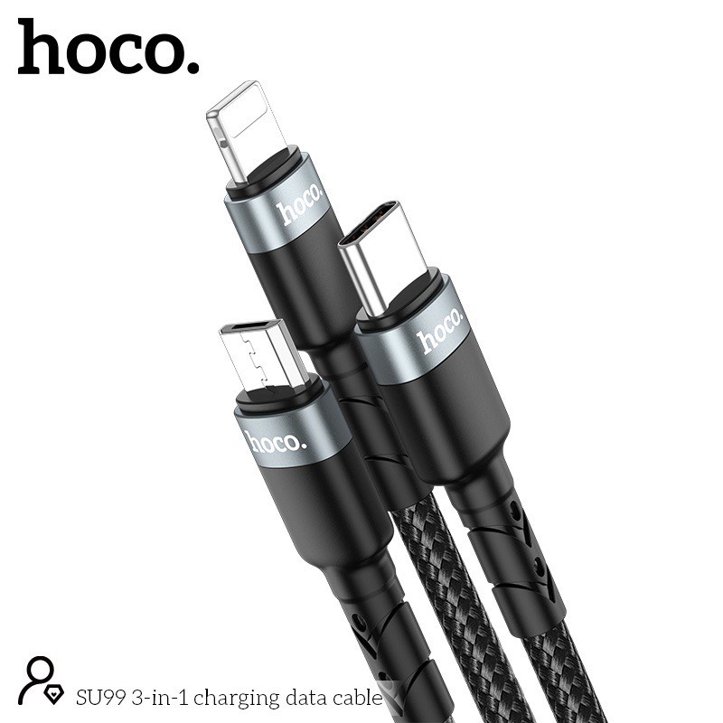 Cáp sạc 3 đầu Hoco SU99 dây dù siêu bền dài 1m - Chính hãng