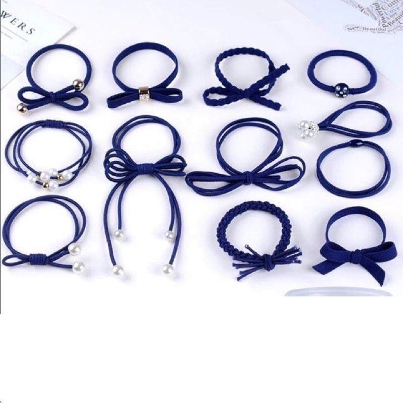 Full box - Set 12 dây buộc tóc kiểu Hàn Quốc.