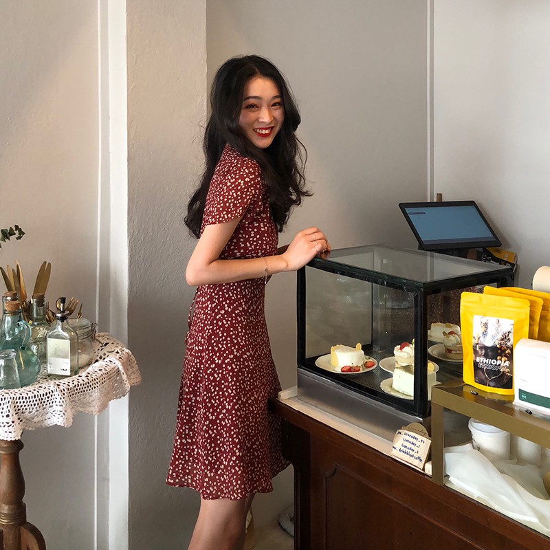 🌸Hàng Có Sẵn🌸Đầm Hoa Nhí Vintage Cổ V Dáng Xòe🌸FREESHIP🌸 Váy Hoa Nhí Hàn Quốc trẻ trung đáng yêu | BigBuy360 - bigbuy360.vn